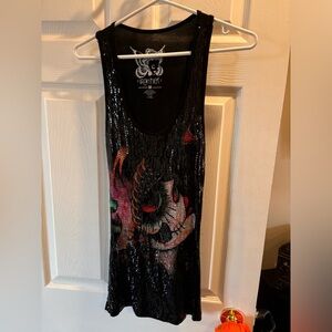 Sequin iron fist sugar skull tunic